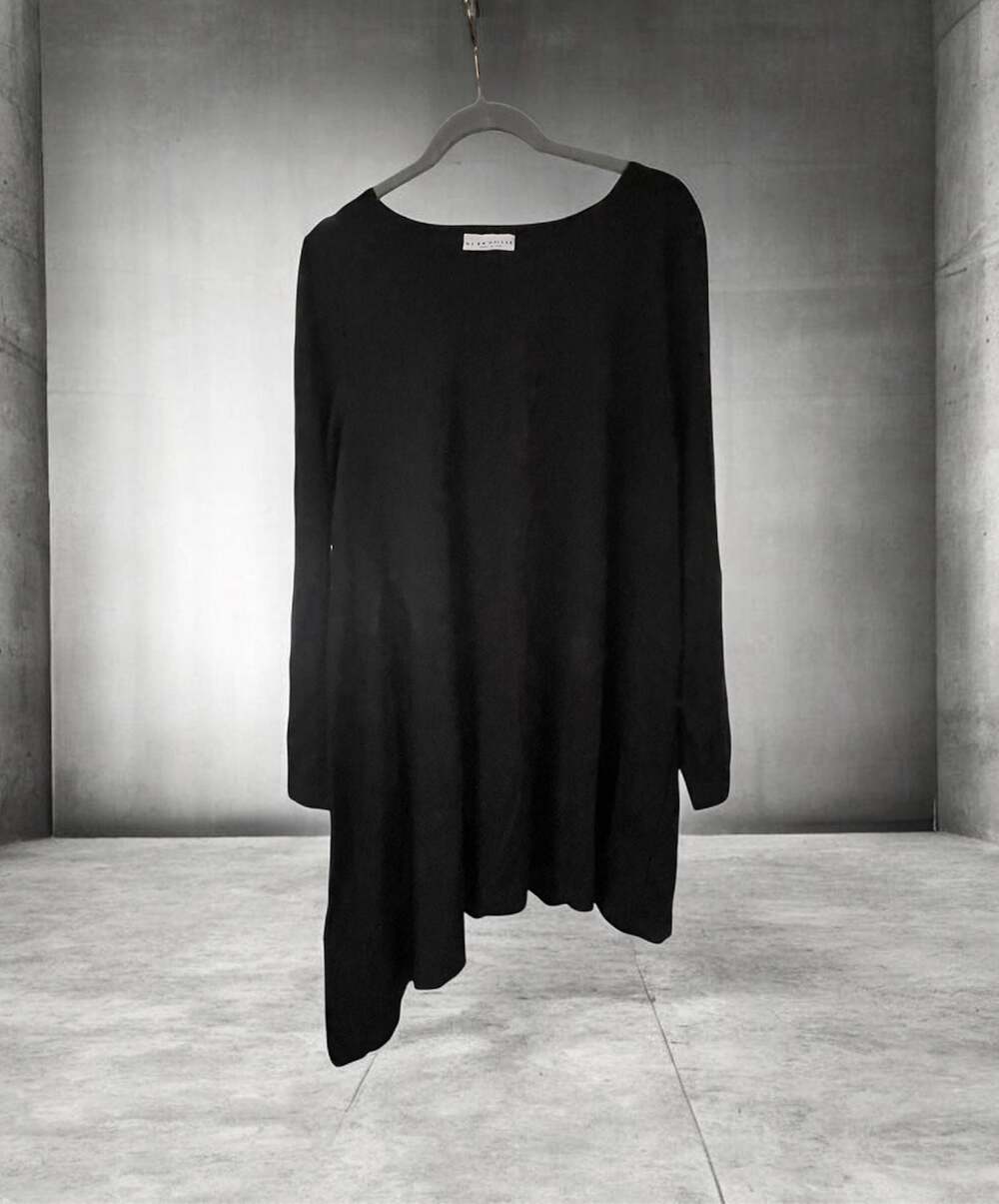 Bryn Walker Black Modal Blend Long Sleeve Asymmetric Hem Tunica Tunic Dress